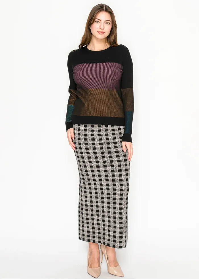 Colorblock Ribbed Sweater in Black Multi