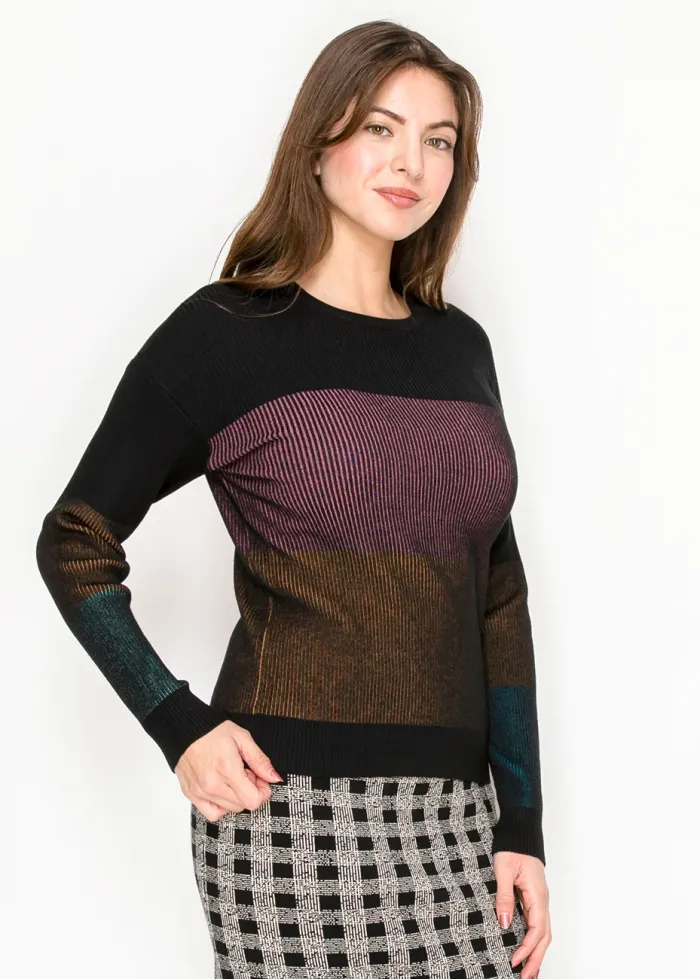 Colorblock Ribbed Sweater in Black Multi