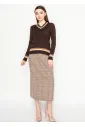 Brown Cable Knit V-Neck Sweater