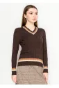 Brown Cable Knit V-Neck Sweater