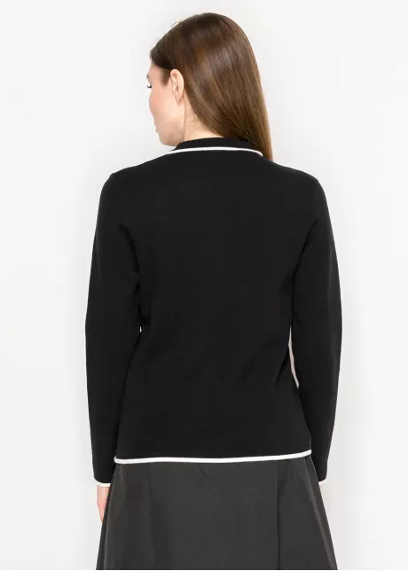 Black Zip-Up Cardigan with White Trim