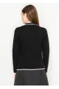 Black Zip-Up Cardigan with White Trim