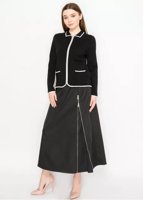 Black Zip-Up Cardigan with White Trim