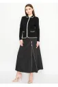 Black Zip-Up Cardigan with White Trim