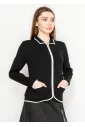 Black Zip-Up Cardigan with White Trim