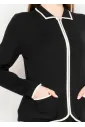 Black Zip-Up Cardigan with White Trim
