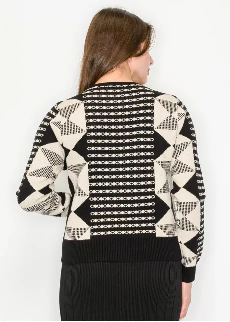 Black and Gold Geometric Knit Pullover