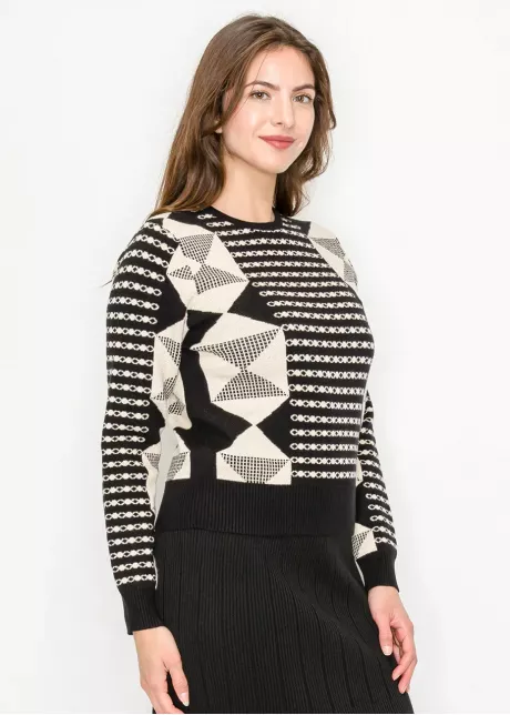 Black and Gold Geometric Knit Pullover