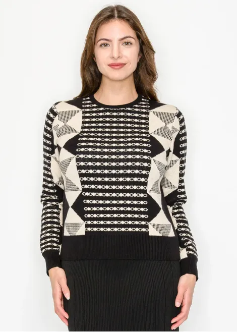 Black and Gold Geometric Knit Pullover