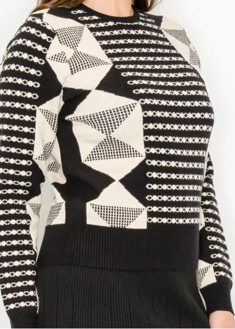 Black and Gold Geometric Knit Pullover