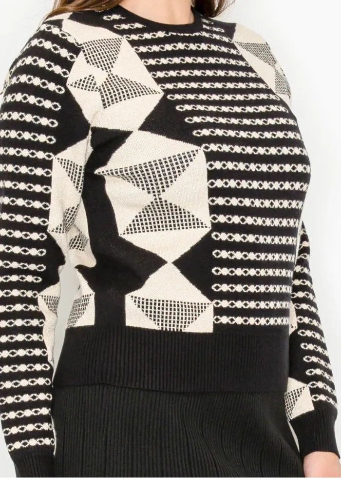 Black and Gold Geometric Knit Pullover