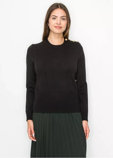 Black Pullover with Shoulder Button Detail
