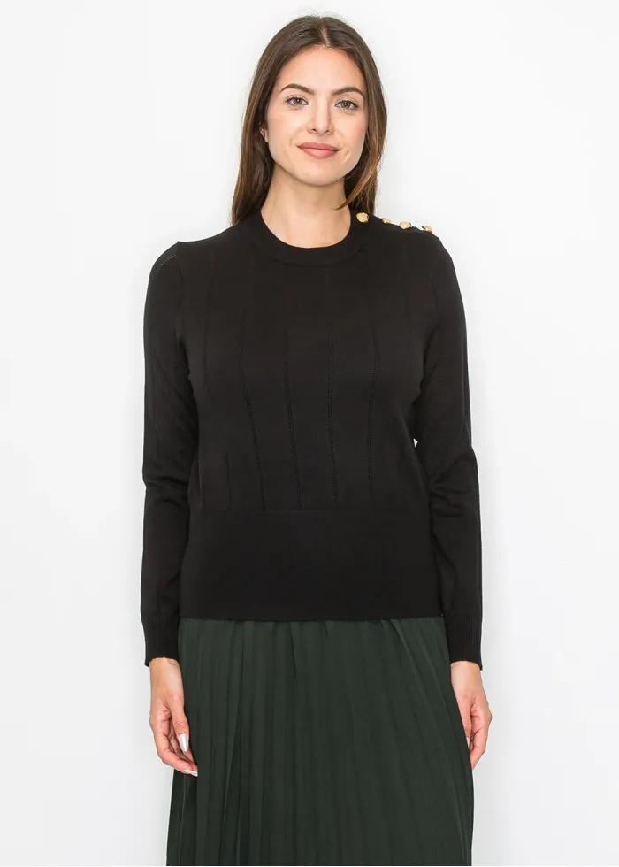 Black Pullover with Shoulder Button Detail