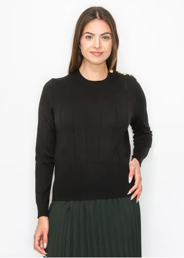 Black Pullover with Shoulder Button Detail