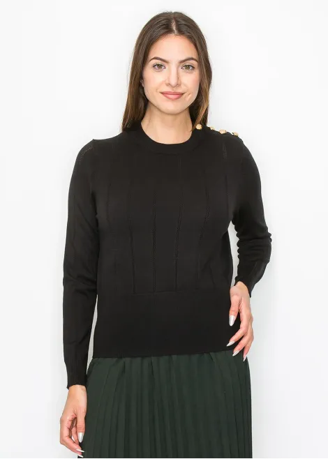 Black Pullover with Shoulder Button Detail