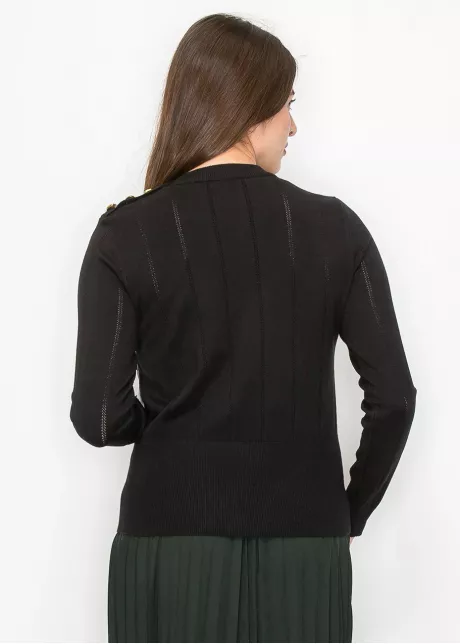 Black Pullover with Shoulder Button Detail