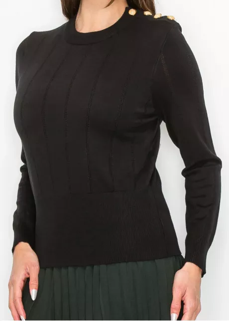 Black Pullover with Shoulder Button Detail