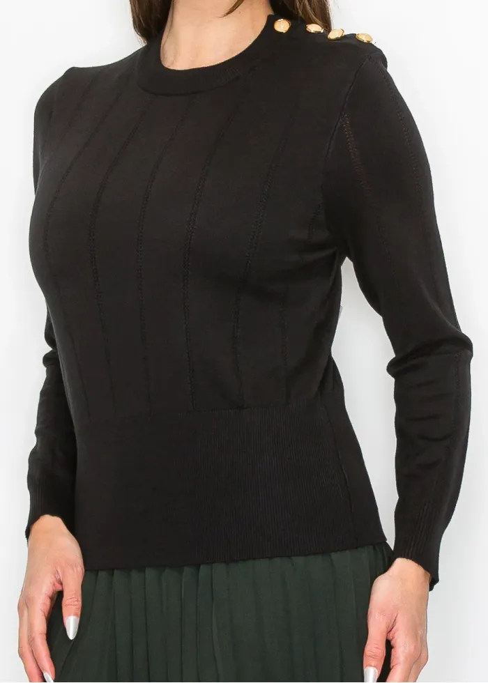 Black Pullover with Shoulder Button Detail