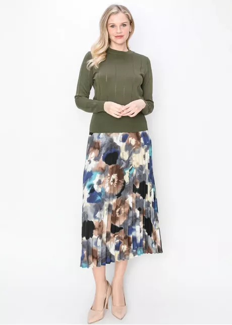 Olive Ribbed Sweater with Shoulder Buttons