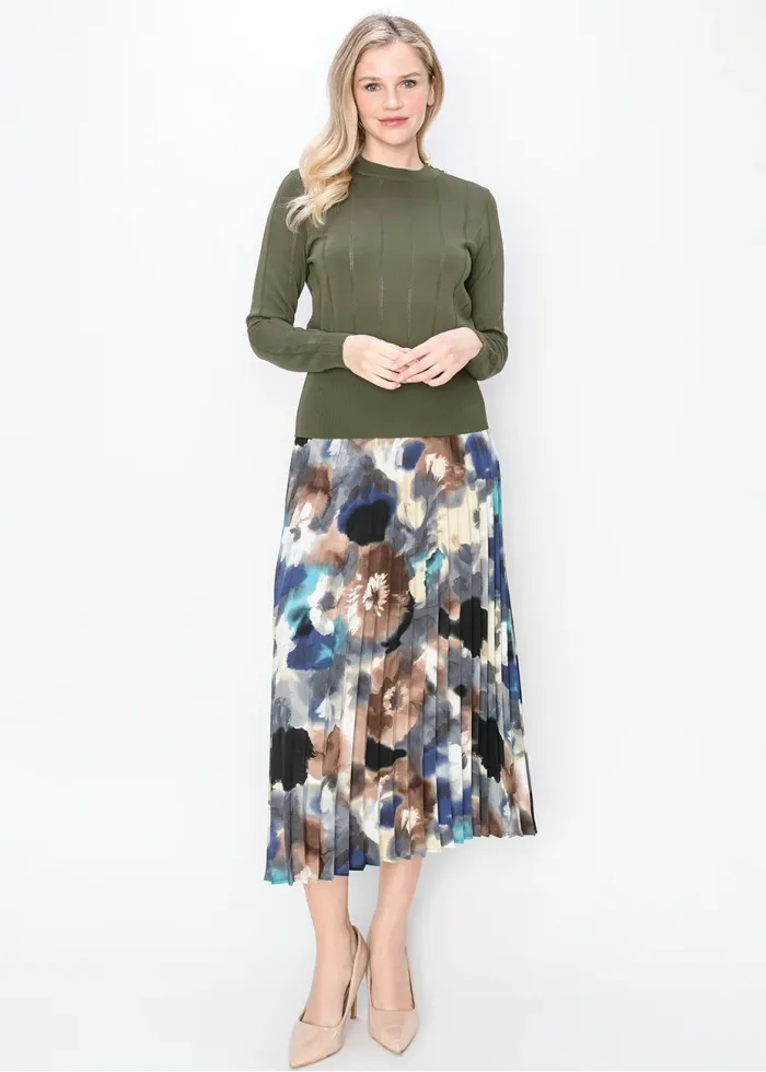 Olive Ribbed Sweater with Shoulder Buttons