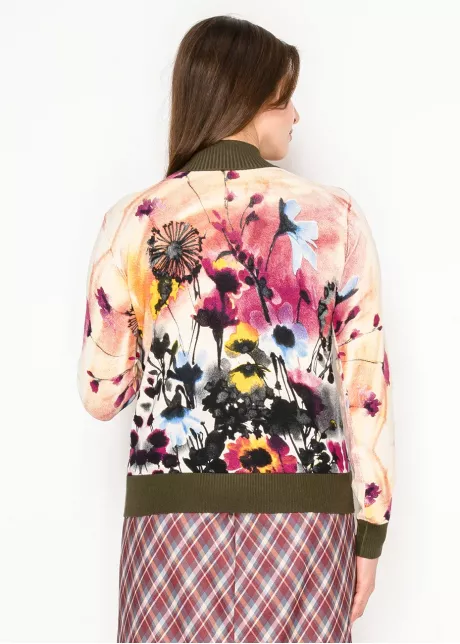 Watercolor Floral Knit Sweater – Olive Trim