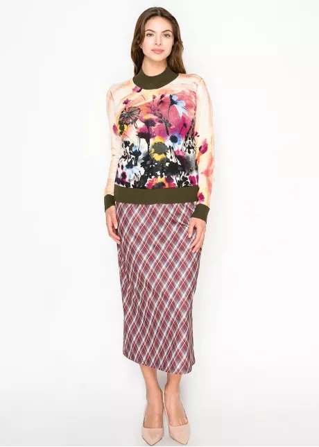 Watercolor Floral Knit Sweater – Olive Trim