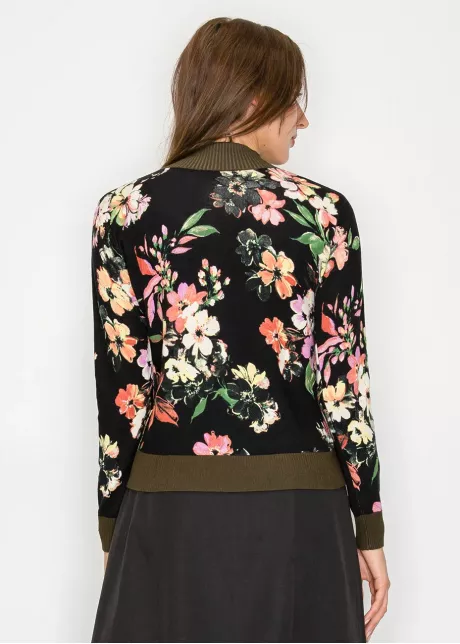 Black Floral Pullover with Olive Trim