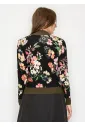 Black Floral Pullover with Olive Trim