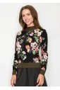 Black Floral Pullover with Olive Trim