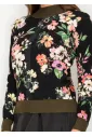 Black Floral Pullover with Olive Trim