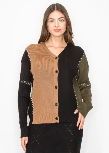 Colorblock Cardigan with Contrast Stitch Detail