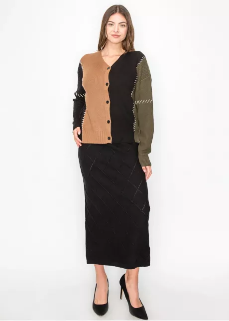 Colorblock Cardigan with Contrast Stitch Detail