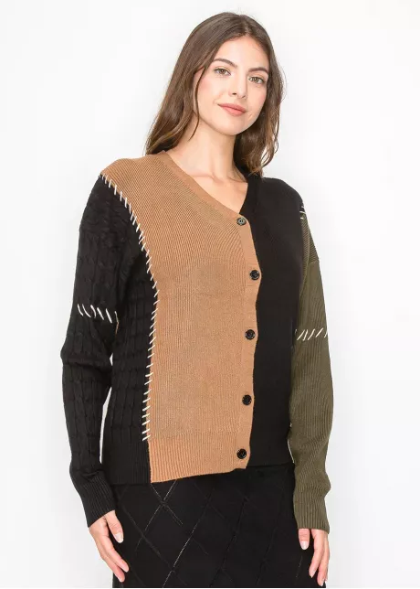 Colorblock Cardigan with Contrast Stitch Detail