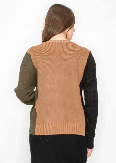 Colorblock Cardigan with Contrast Stitch Detail