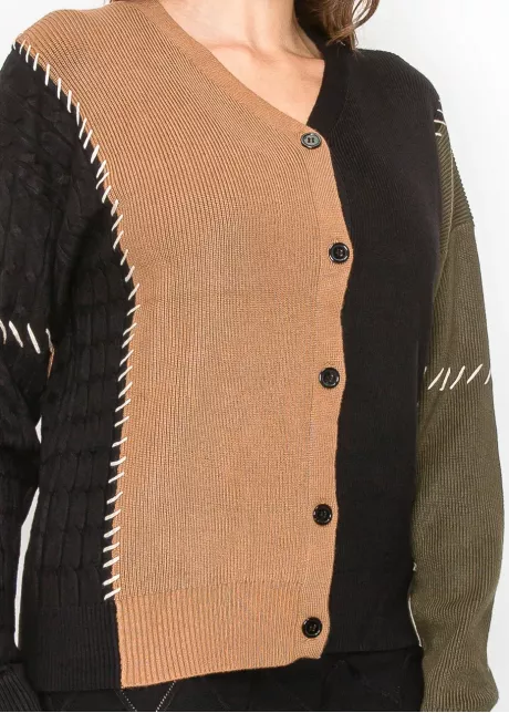 Colorblock Cardigan with Contrast Stitch Detail