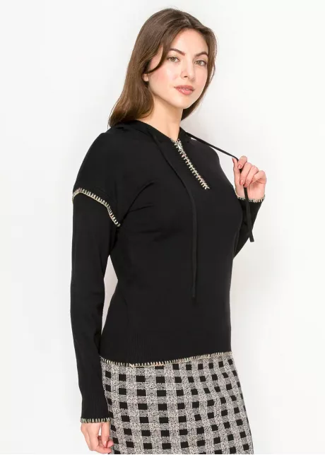 Black Hoodie Sweater with Contrast Stitch Detail