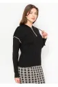 Black Hoodie Sweater with Contrast Stitch Detail