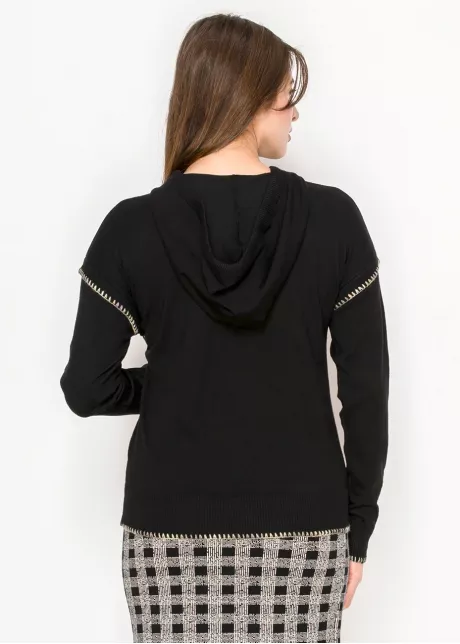 Black Hoodie Sweater with Contrast Stitch Detail