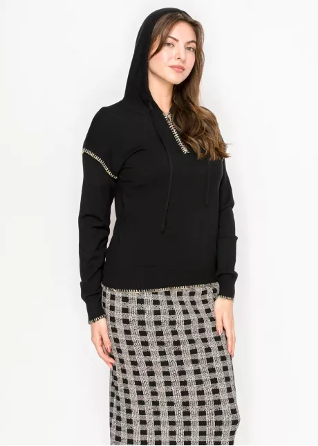 Black Hoodie Sweater with Contrast Stitch Detail