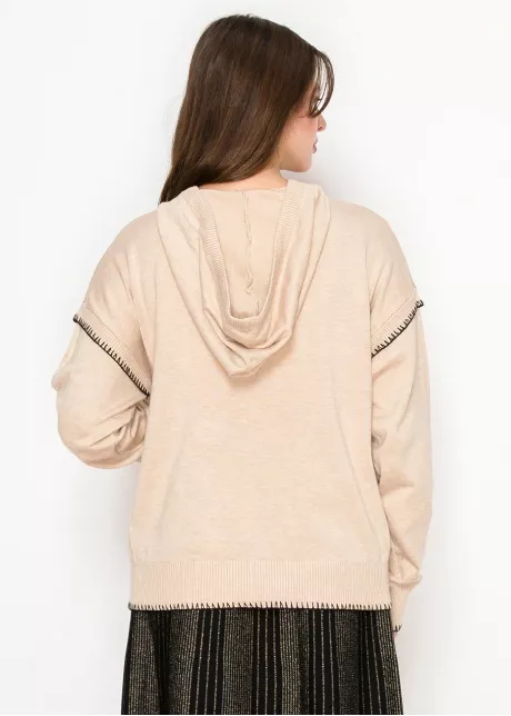 Oatmeal Hoodie with Black Stitch Detail