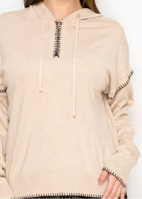 Oatmeal Hoodie with Black Stitch Detail
