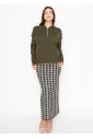 Olive Knit Hoodie with Contrast Stitch Trim