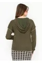 Olive Knit Hoodie with Contrast Stitch Trim