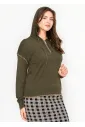 Olive Knit Hoodie with Contrast Stitch Trim