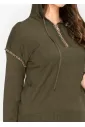 Olive Knit Hoodie with Contrast Stitch Trim