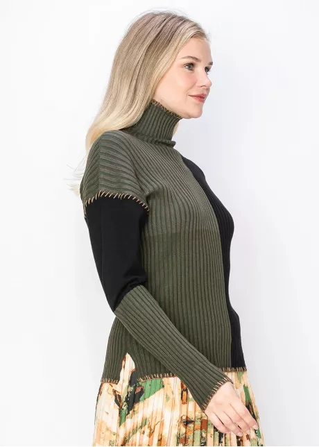 Two-Tone Olive and Black High Neck Sweater