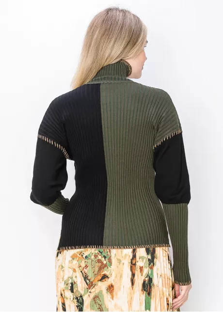 Two-Tone Olive and Black High Neck Sweater