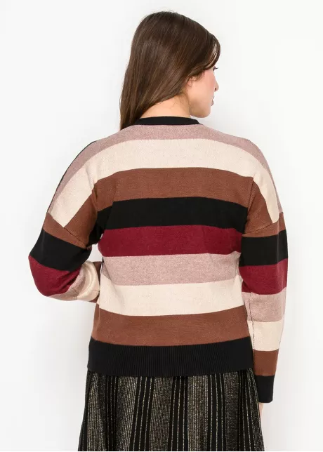 Striped Wrap Knit Sweater in Burgundy Mix