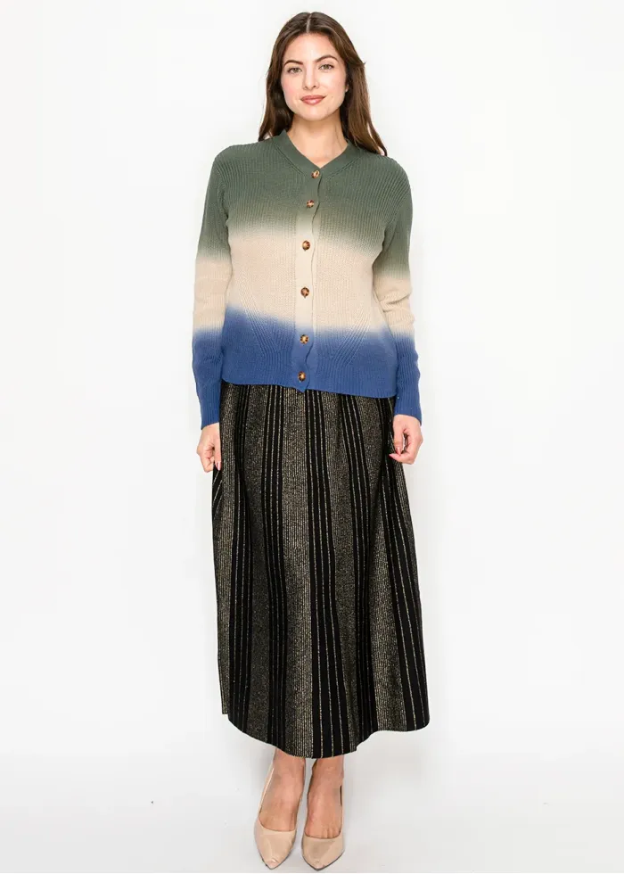 Blue and Olive Dip-Dye Cardigan with Buttons