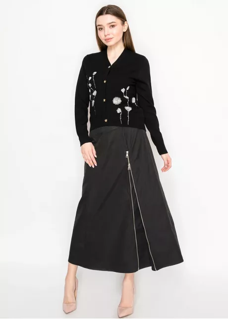 Black Embroidered Floral Button Cardigan